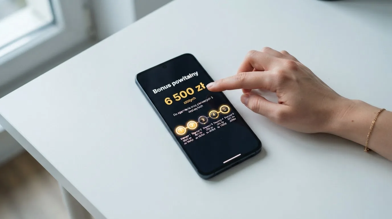 Ekran z warunkami bonusu powitalnego podczas rejestracji w kasynie online