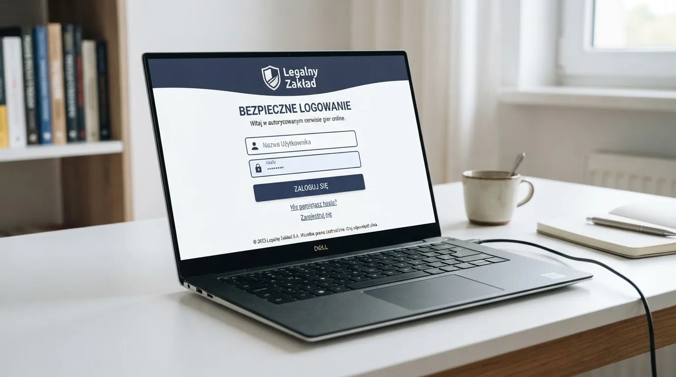 Strona logowania oficjalnej platformy Total Casino na ekranie laptopa, jedynego legalnego kasyna online w Polsce